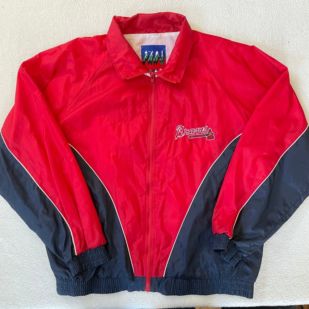 Fans Gear Atlanta Braves Windbreaker Mens XL Red Navy Full Zip Vintage Jacket